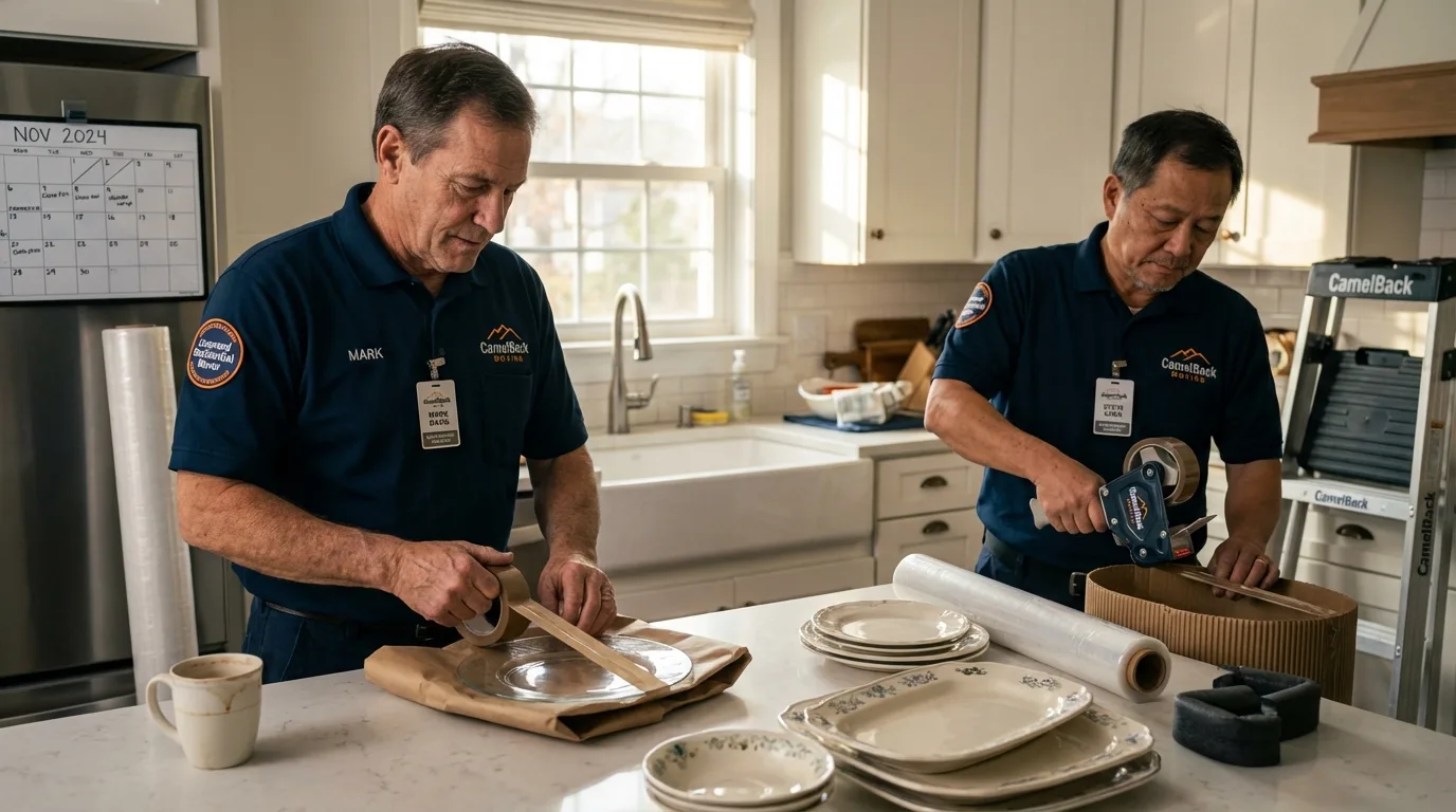 Professional crew packing kitchen dishware in Forest, MS